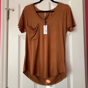 NWT Z Supply Suede Pocket Tee in Cognac